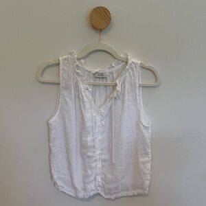AYR Hazy Days White Linen Button-Up Sleeveless Blouse, Size S